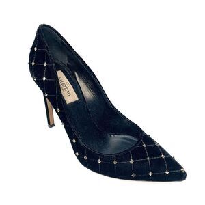 Valentino Garavani Rockstud Spike Pointed-Toe Pumps EU 38 US 8 Black Heels
